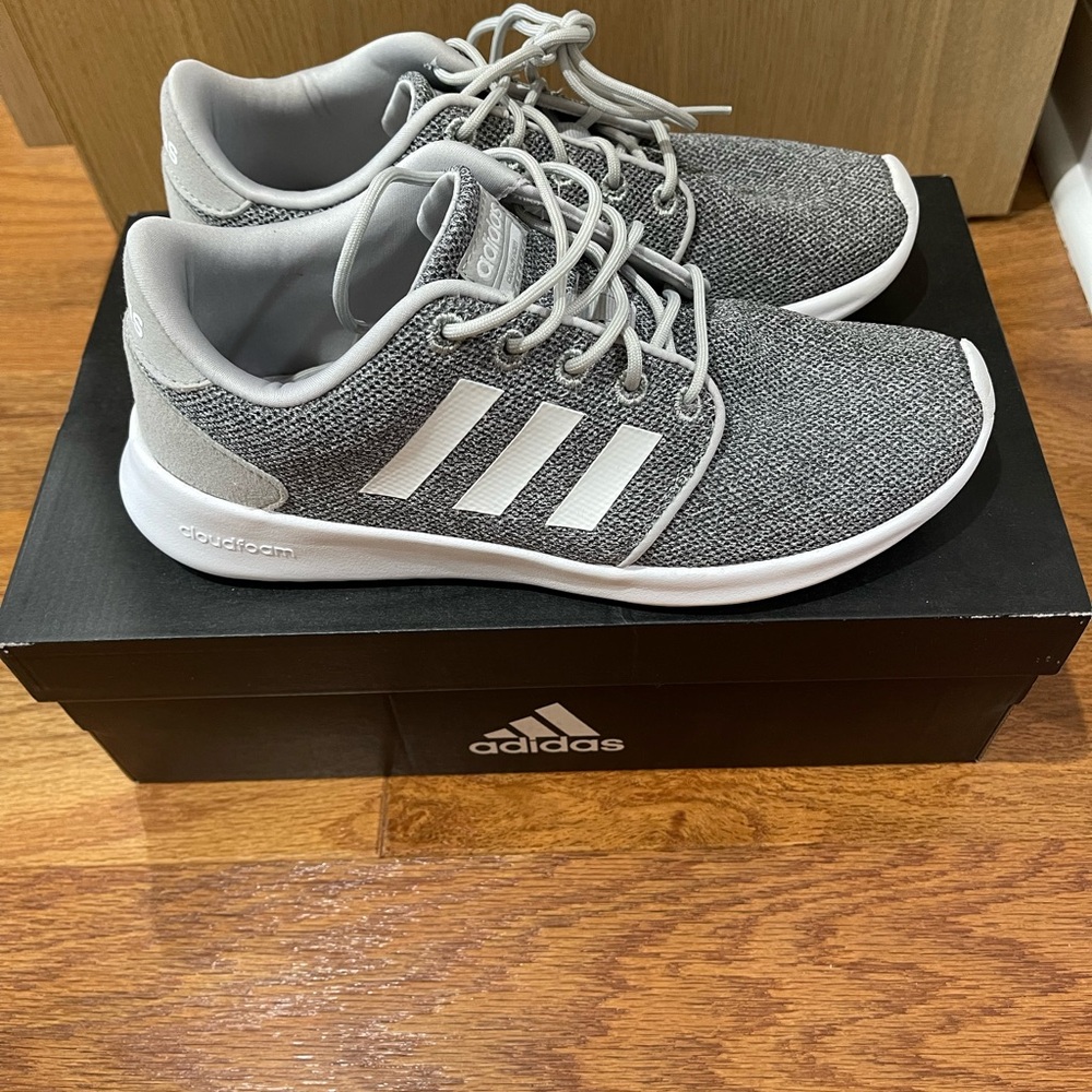 Adidas QT Racer Gray and White Running Shoes